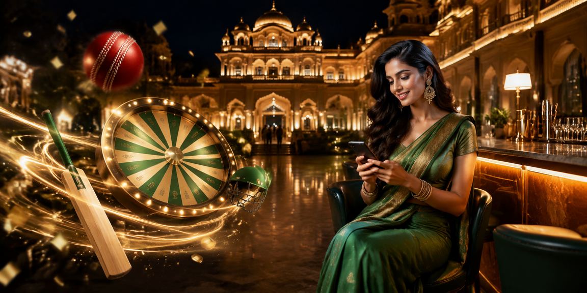 Indian woman in saree enjoying cricket betting on mobile